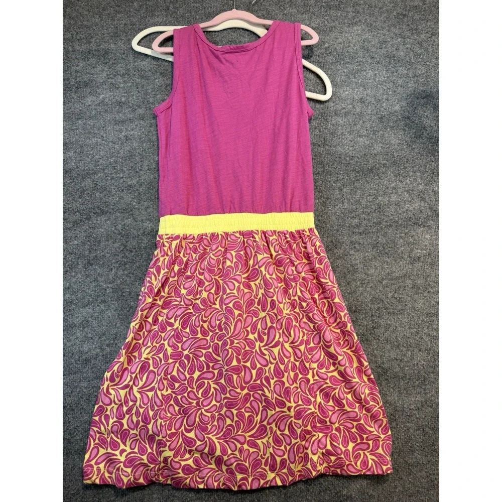NWT L.L. Bean Girls Size 14 Pink Yellow Pattern Knit Dress 100% Cotton